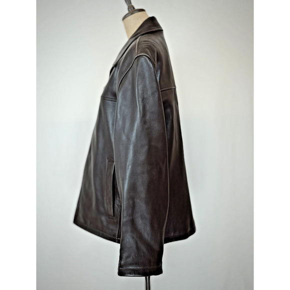 Dockers Premium Brown Leather Bomber Jacket Mens LARGE #1-0167 - Picture 2 of 9